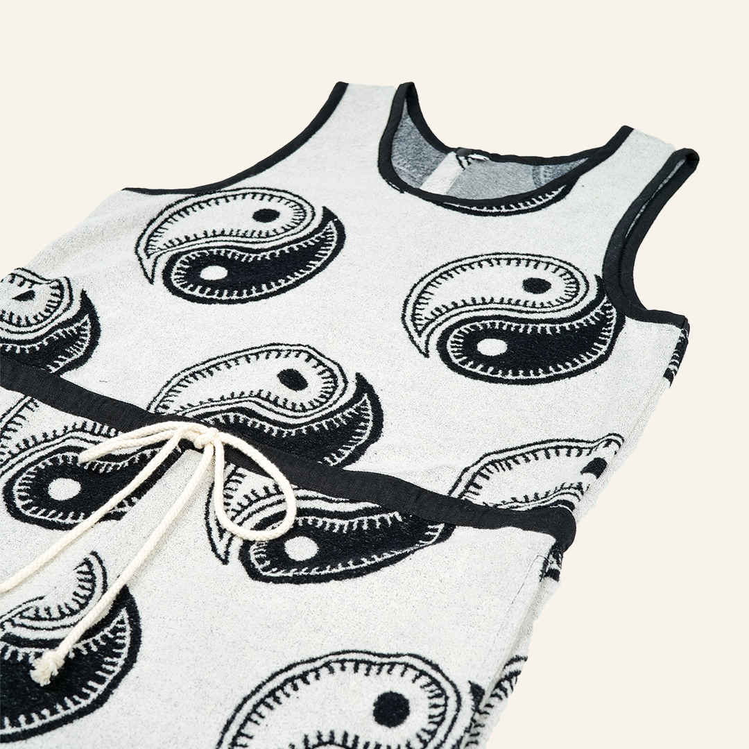 Yin Yang Beach Pile Coveralls for Women - Black Boho Style Jumpsuit - Perfect for Beach Vacations, Music Festivals & Summer Outings