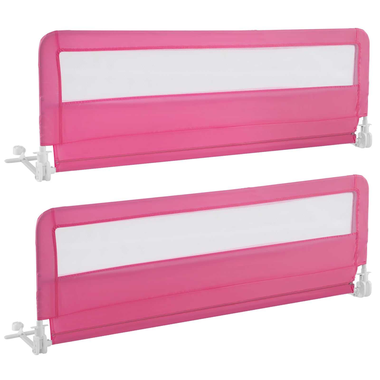 **HONEY JOY 59-inch Extra Long Toddler Bed Rail – Portable Safety Guardrail with Double Child Lock, Foldable Baby Bed Rail for King, Queen, Full & Twin Mattresses (Pink, 2 Pack) – Perfect for Travel, Daycare & Home Safety**