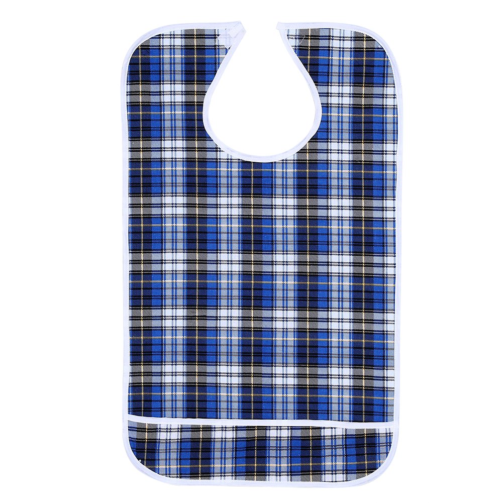Waterproof Adult Bib for Elderly & Disabled - Reusable Washable Spill-Proof Eating Apron with Adjustable Neck (Blue) - Perfect for Mealtime, Dining Out & Caregiving