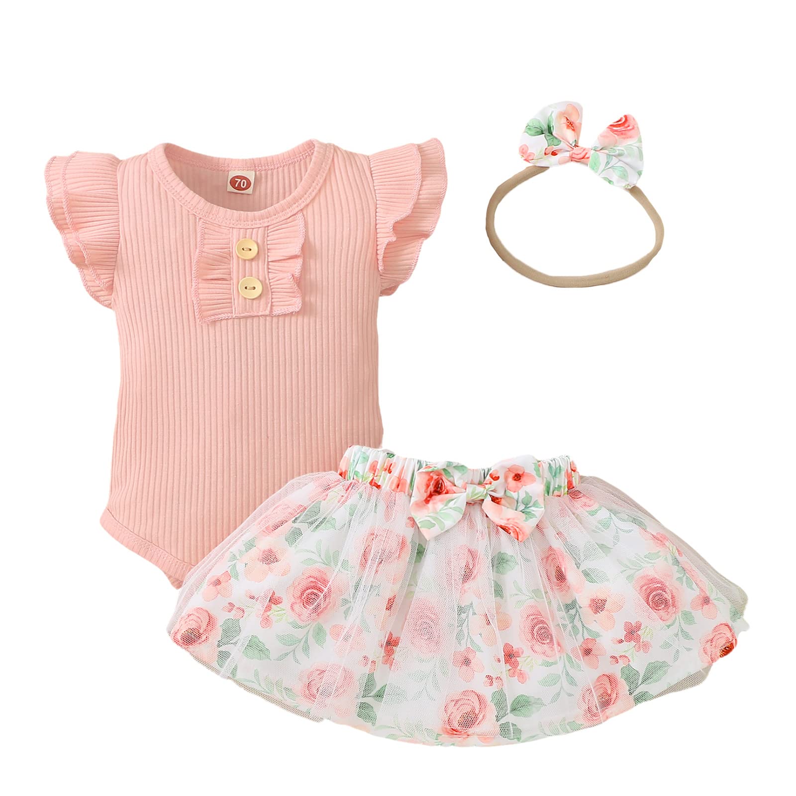 Adorable Newborn Baby Girl Summer Outfits - 3-Piece Romper, Tutu Skirt & Shorts Set with Cute Bow Headband | Perfect for Photoshoots, Birthday Parties & Summer Playtime