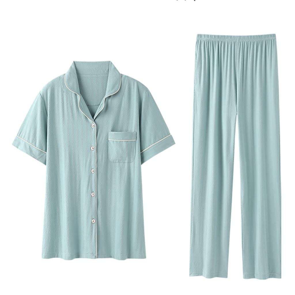Women's Summer Pajama Set - Modal Cotton Silk Blend Short Sleeve & Pants - Soft Breathable Sleepwear for Hot Weather (Green, Size L) | Perfect for Home Lounging, Vacation & Relaxing Nights