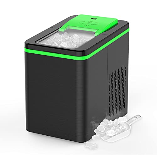 VECYS Portable Countertop Ice Maker Machine - 9 Bullet Ice Cubes in 8 Minutes, 26LBS Daily Output, 1.8L Self-Cleaning with Ice Scoop & Basket - Perfect for Home, Office, Bar, Parties, Camping (Black/Green)