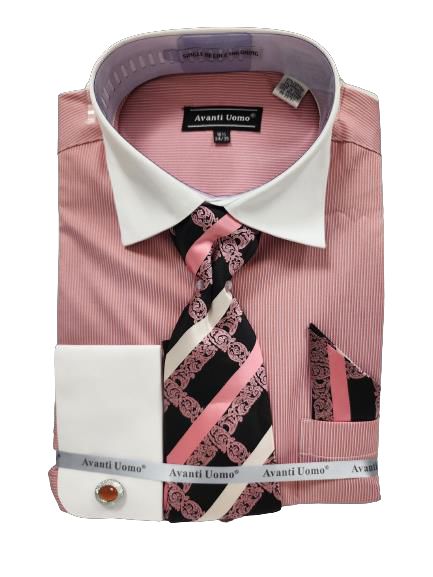 AVANTI UOMO Men's Micro Stripe Dress Shirt with White Collar & Cuffs DN129M Rust Color - Perfect for Business Meetings & Formal Occasions