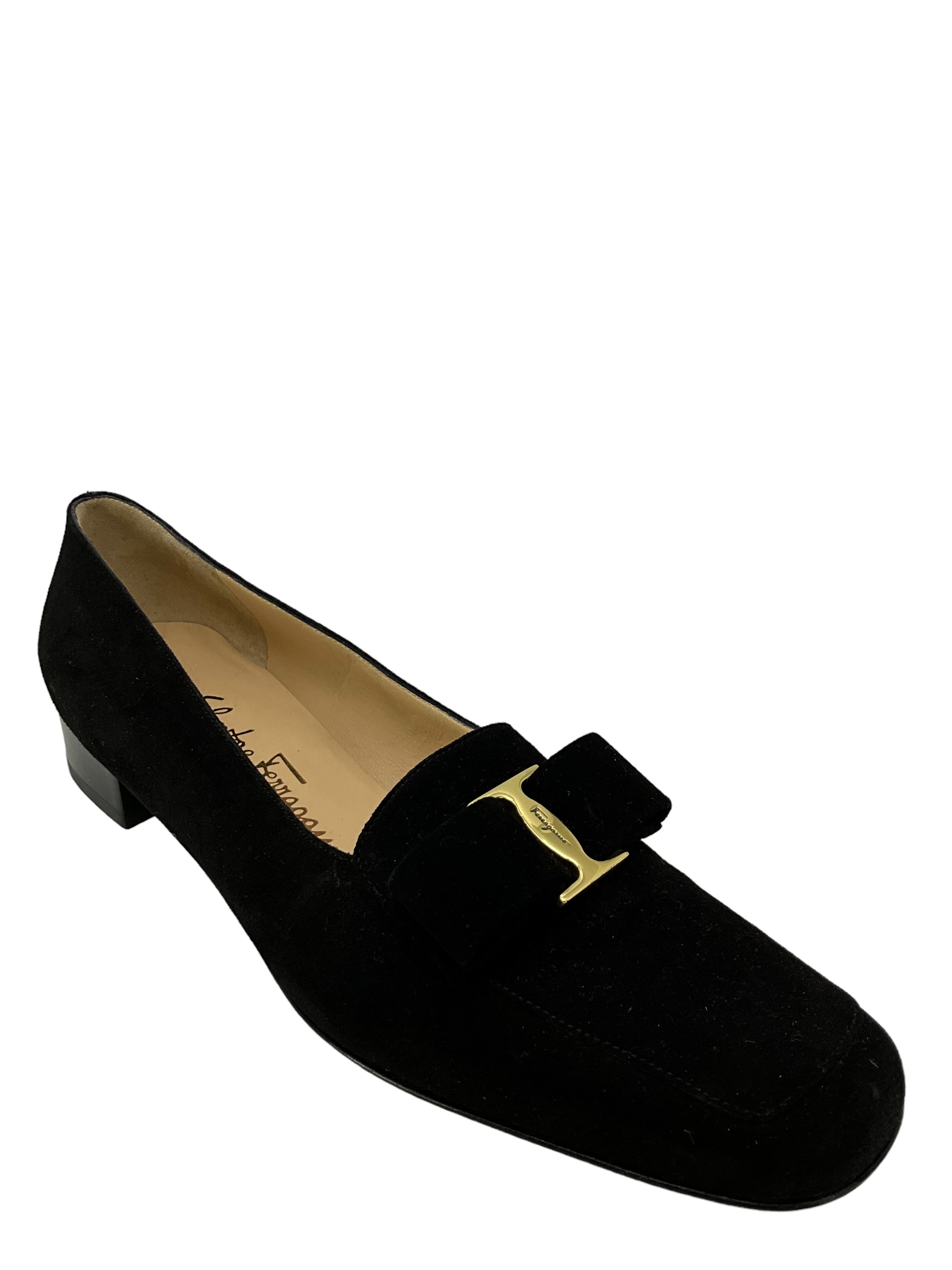 Salvatore Ferragamo Black Suede Loafers for Men Size 7 - Comfortable Slip-On Dress Shoes for Business, Office & Formal Occasions