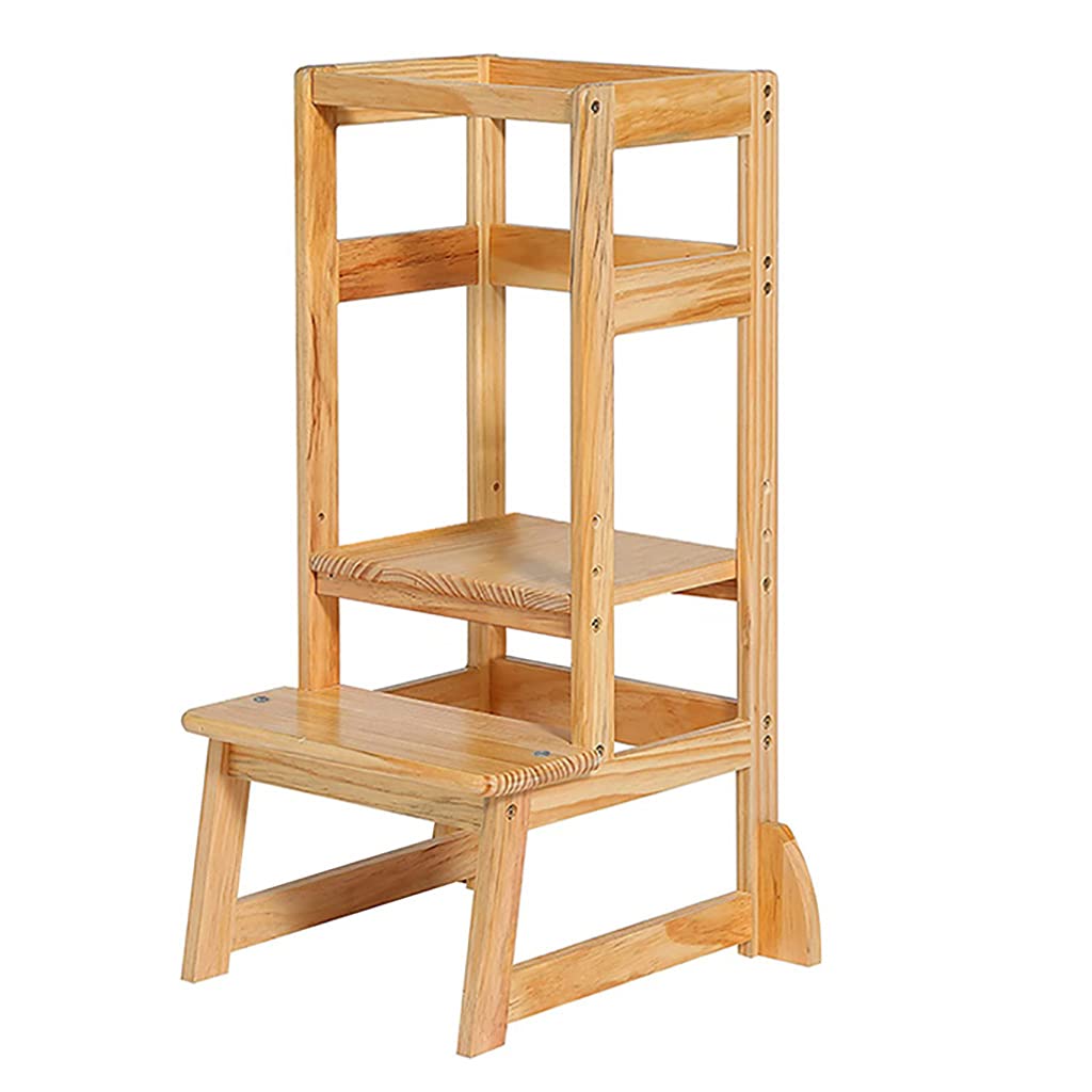 Adjustable Toddler Kitchen Stool with Safety Rail - Cooking Helper for Kids