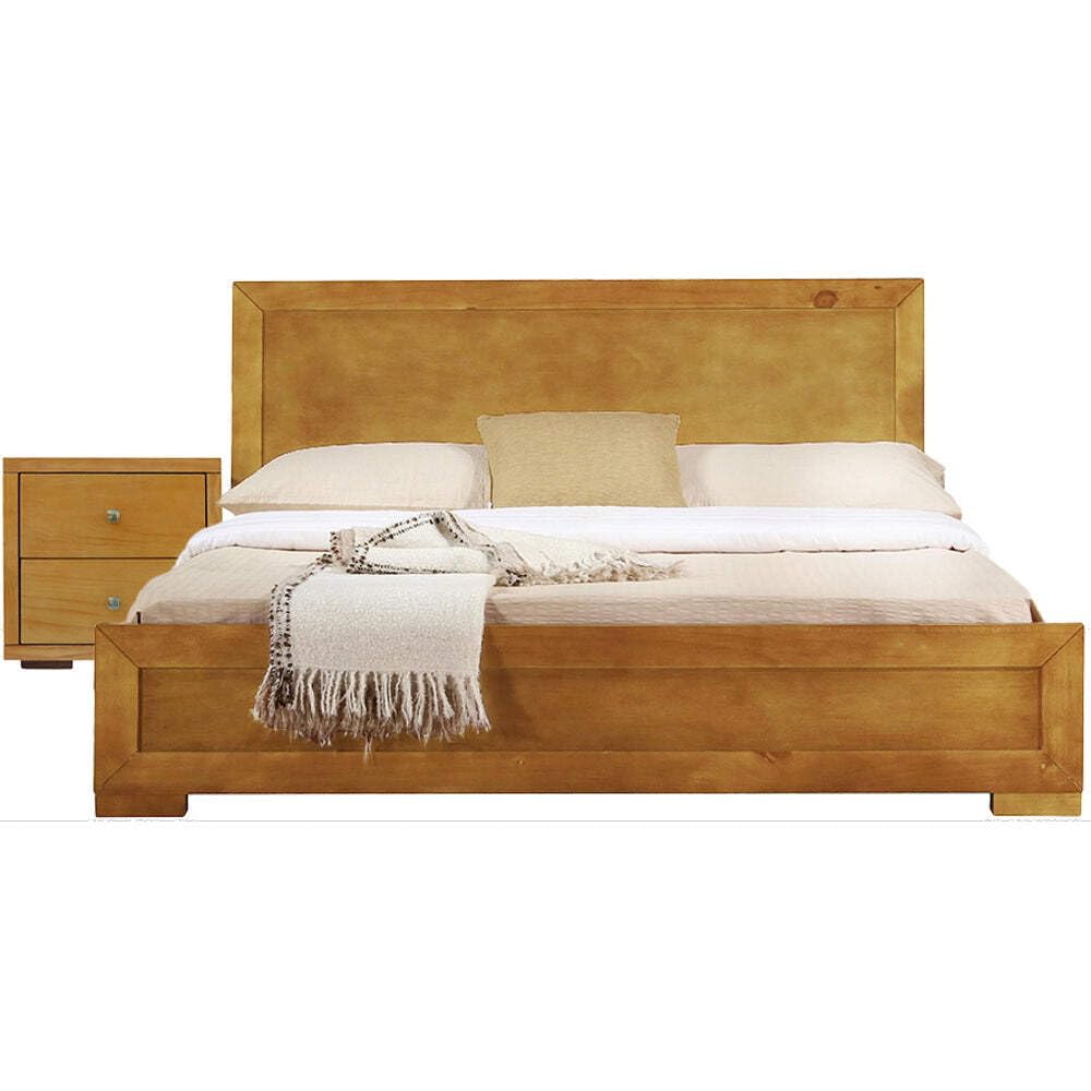 Oak Camden Isle Trent Wooden Platform Full Bed with Nightstand - Modern Minimalist Bedroom Furniture for Small Spaces & Guest Rooms