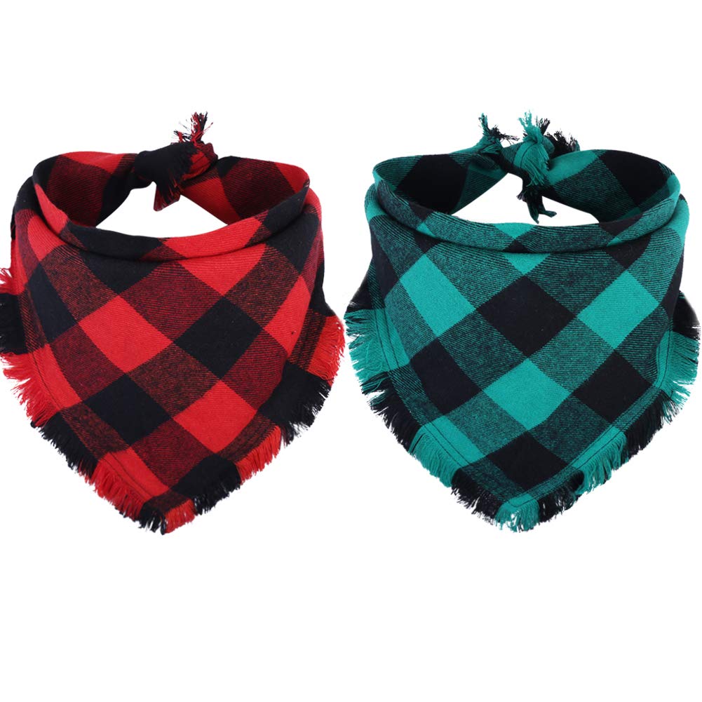 2 Pack Christmas Plaid Reversible Dog Bandanas - Holiday Pet Bibs & Triangle Scarf Accessories for Dogs, Cats, Small Animals | Perfect for Christmas Photos, Parties & Festive Outfits