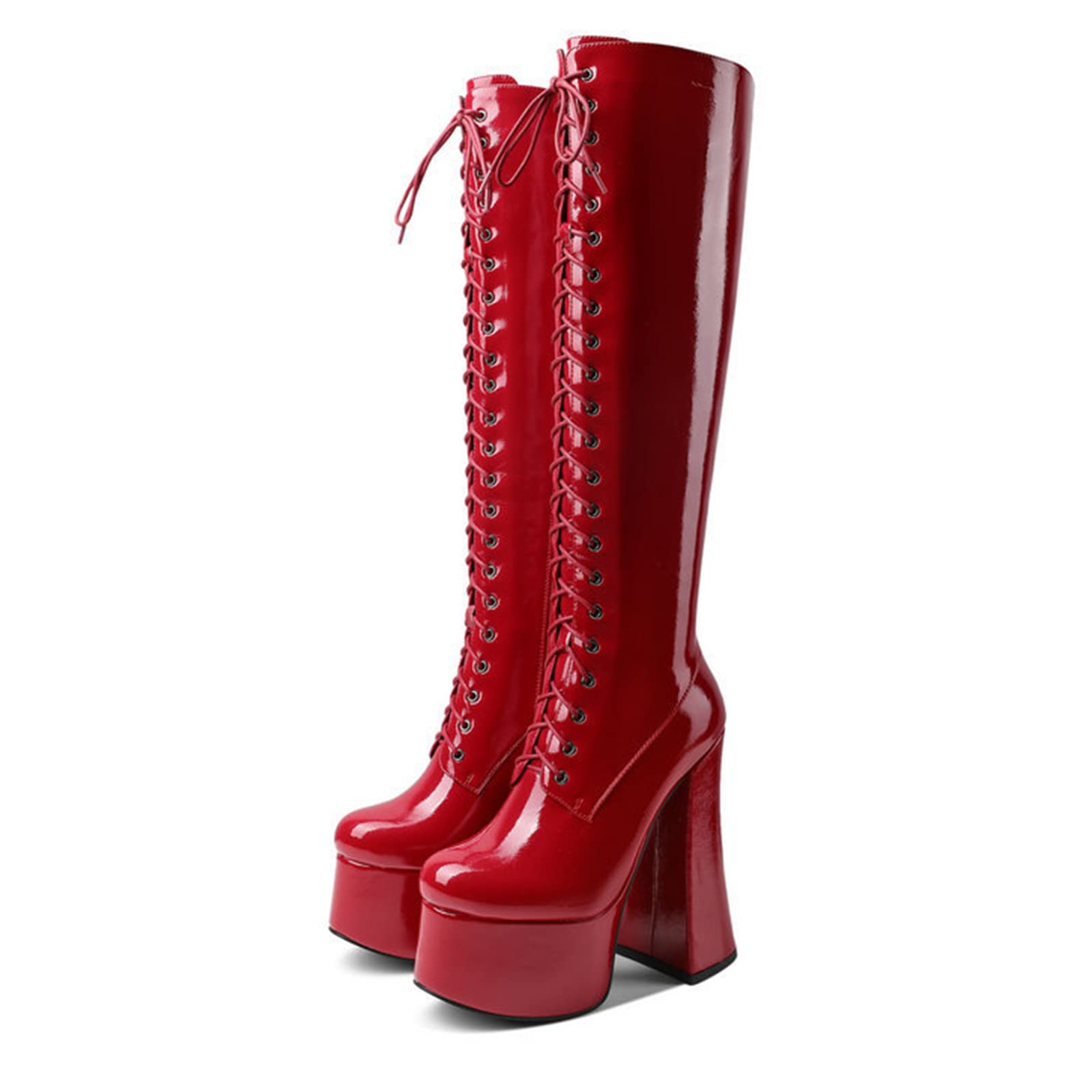 Stylish Women's Platform Lace Up Knee High Boots with Chunky Heels - Fashionable GOGO Boots for Women | Perfect for Night Out, Party & Fall/Winter Outfits