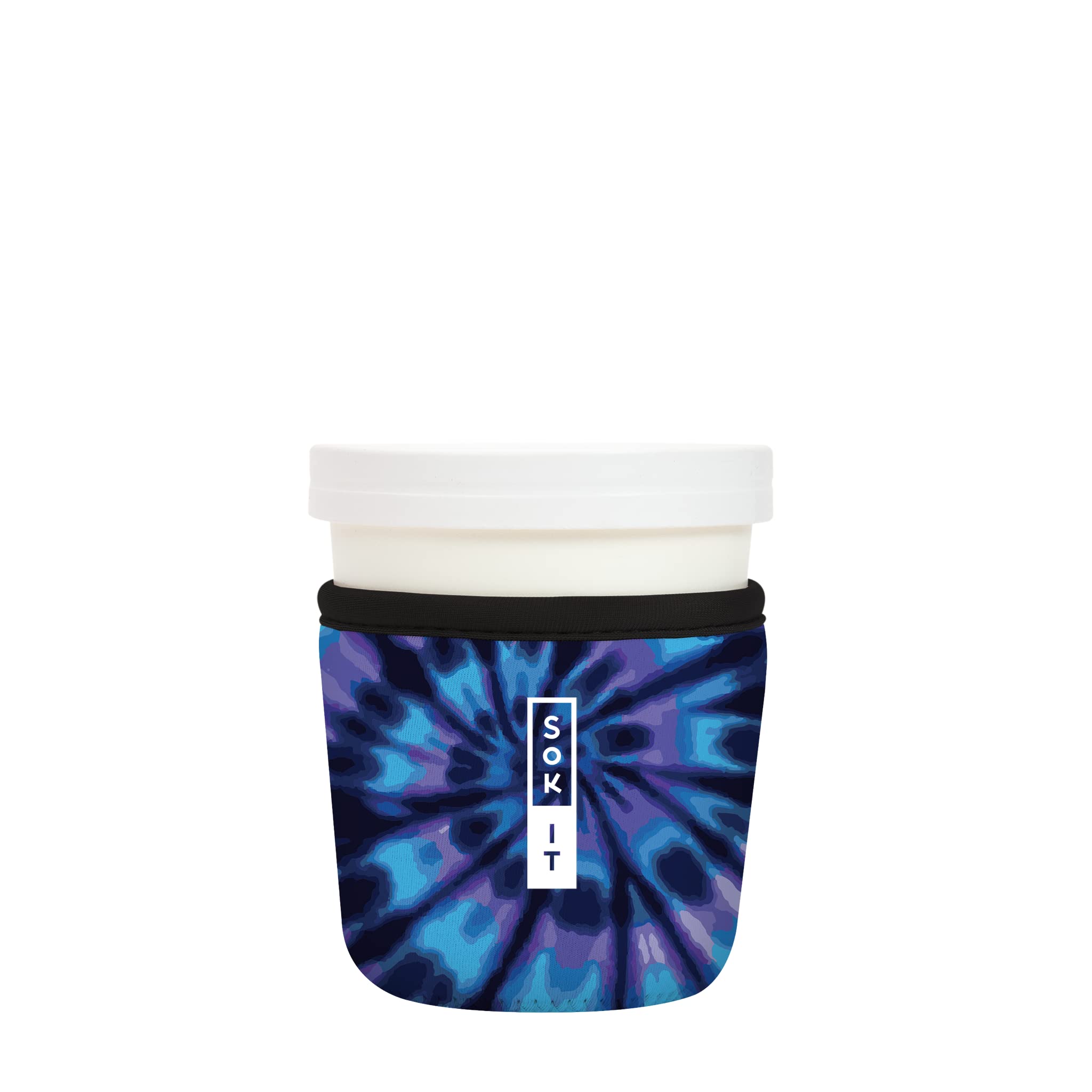 Insulated Neoprene Ice Cream Pint Cover - Blue Tie Dye Sok It for Freezer Storage & Picnic Use