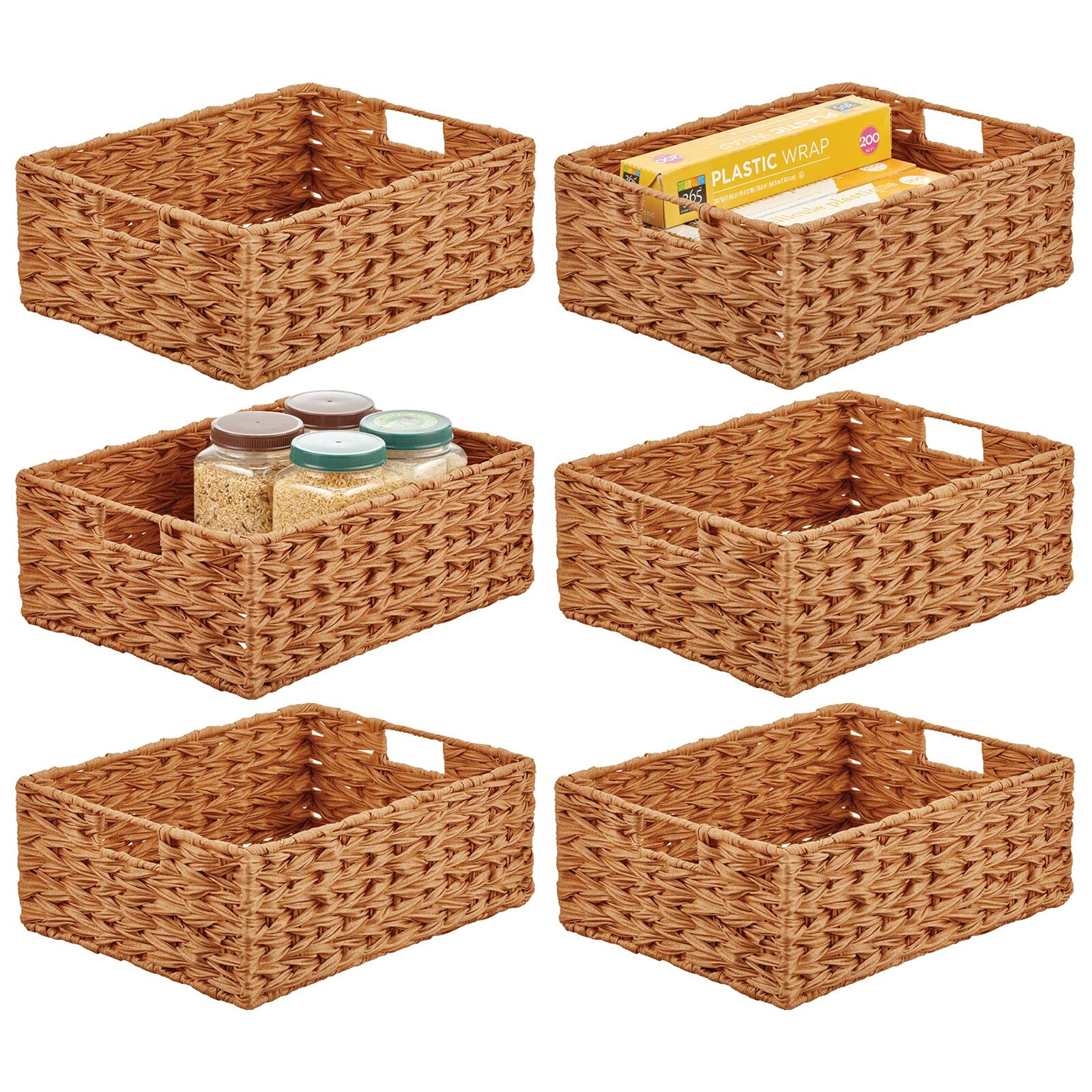 mDesign 6-Pack Storage Baskets Set - Organizer for Bathroom, Bedroom & Wardrobe - Perfect for Clothes, Shoes & Accessories in Camel Brown | Space-Saving Home & Closet Organization Solution