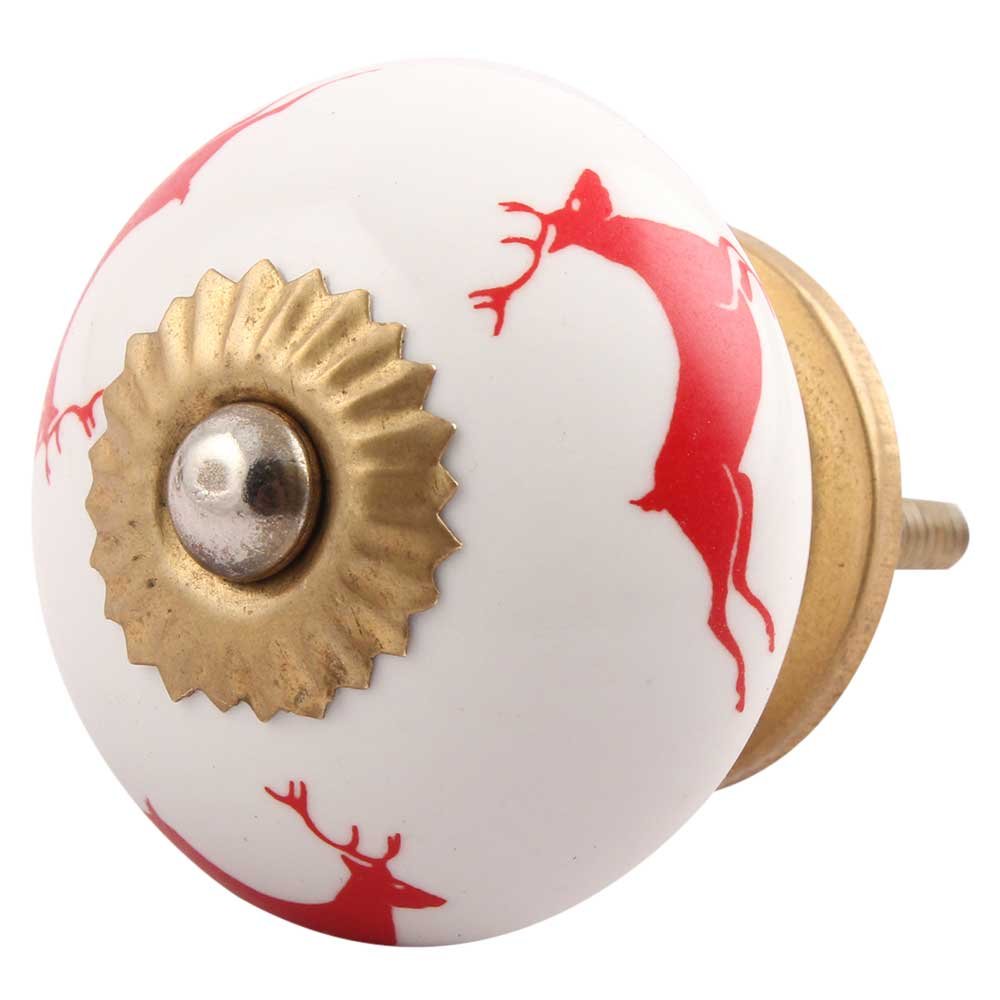 Premium Red Ceramic Deer Drawer Knobs - 4 Pack for Kitchen Cabinets & Dressers