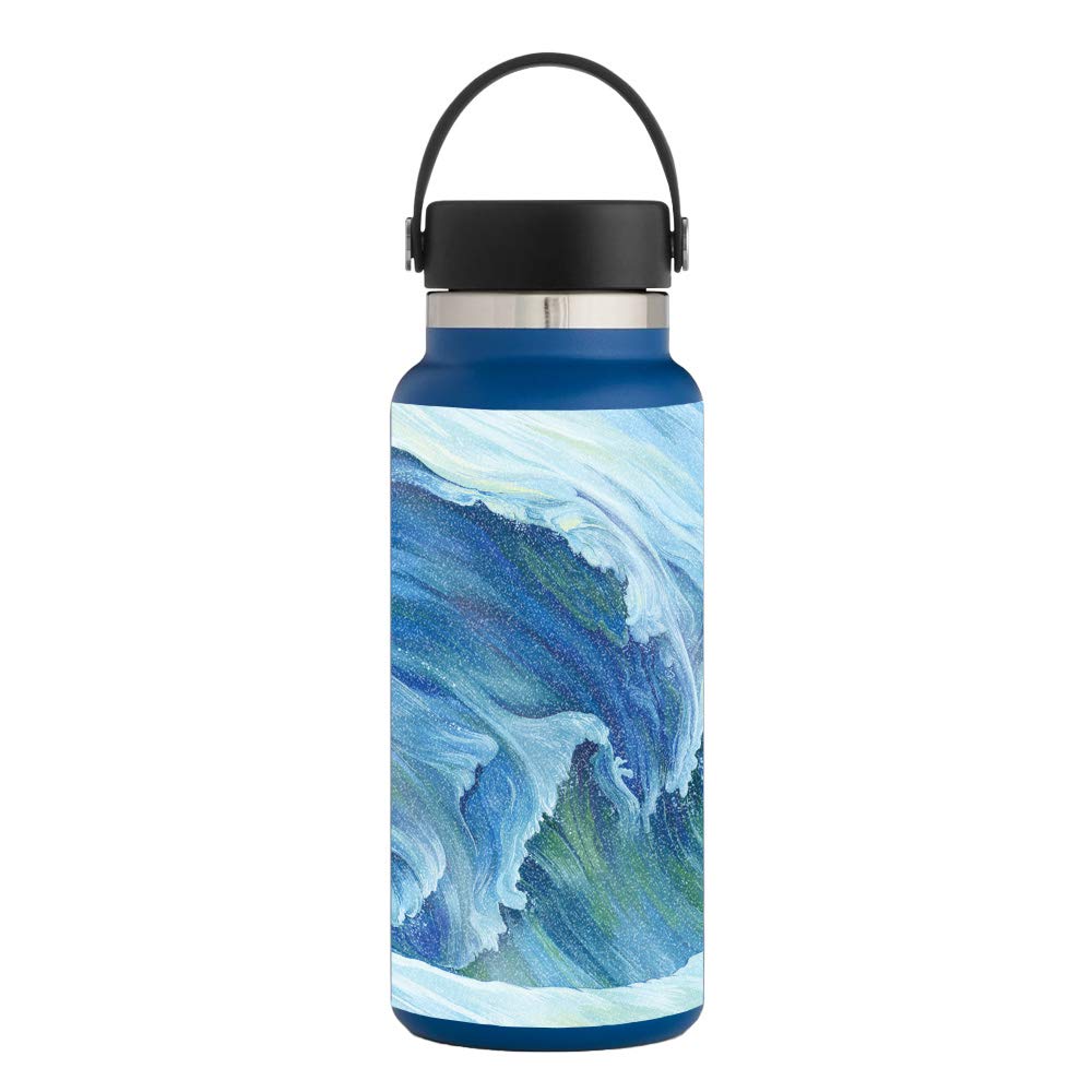 MightySkins Glossy Glitter Protective Skin Cover for Hydro Flask 32 oz Wide Mouth Water Bottle - Perfect Wave Design | Durable High-Gloss Finish | Easy to Apply & Remove | Made in USA | Great for Gym, Hiking, Travel & Everyday Use