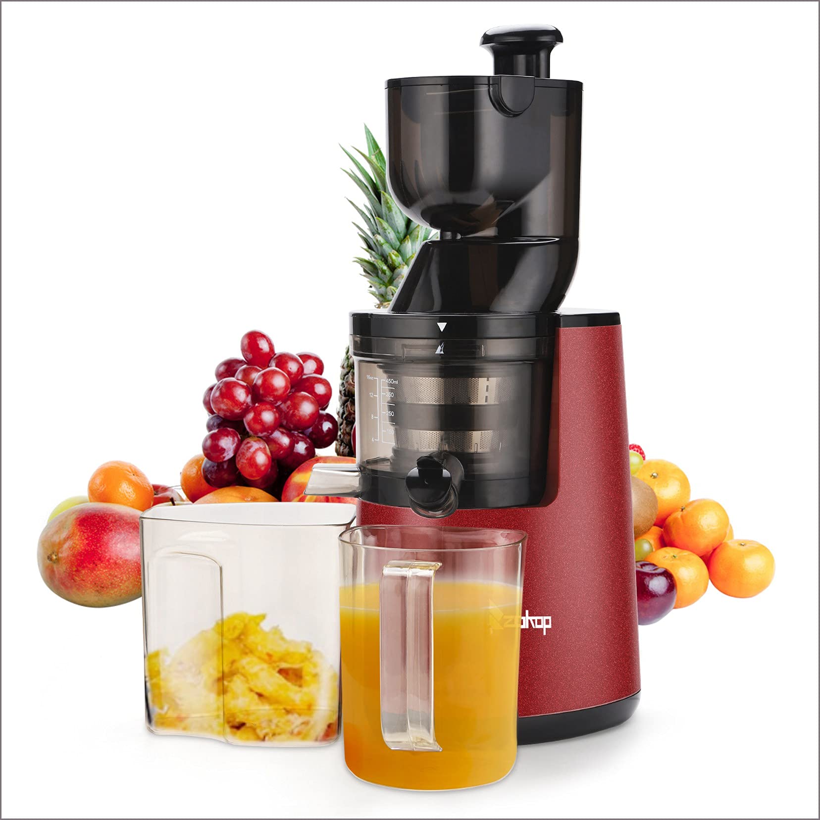 Premium Aveland SW 120V 150W Electric Cold Press Slow Masticating Juicer - 1000ml Juice Cup & 1500ml Pomace Cup, 2-Speed Vertical Design, Red Plastic - Perfect for Healthy Juicing at Home, Gym, or Office