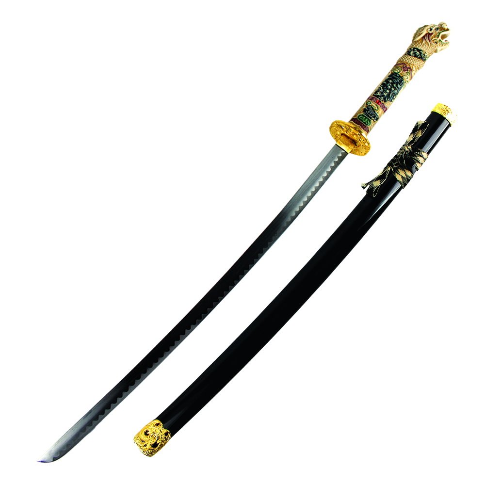 Premium Black Katana Sword with Intricate Dragon Handle - K-3003-1-BK-CL - Perfect for Martial Arts Training, Cosplay, and Japanese Sword Collectors
