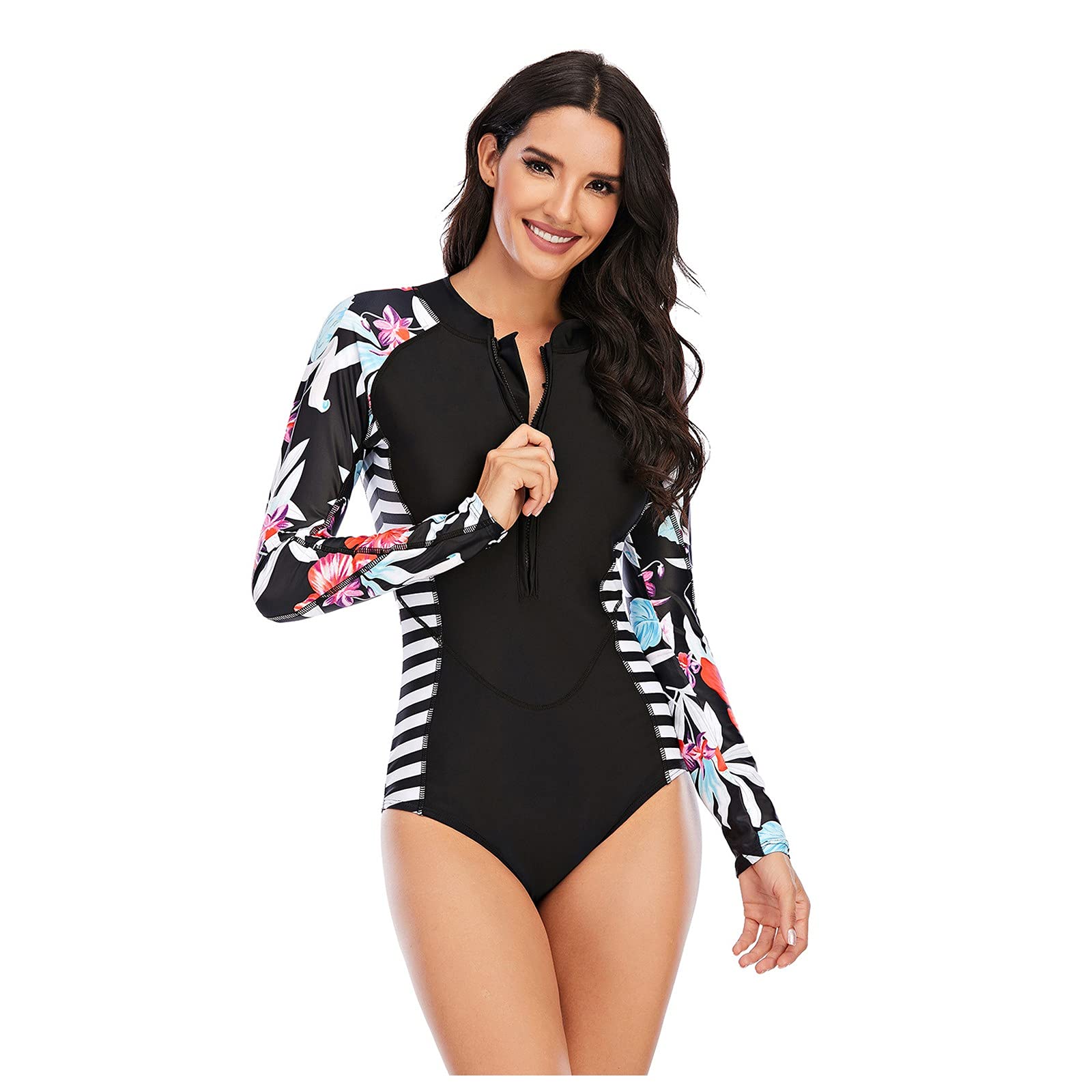 Strapless Cow Print One Piece Swimsuit with Zipper - Long Sleeve Athletic Surfing Swimwear for Women | Beach, Pool & Water Sports