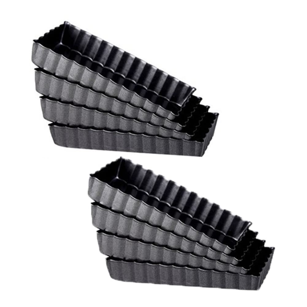 8 Pcs Non-Stick Rectangular Quiche Tart Pans with Removable Bottom - Fluted Baking Tins for Fruit Pies, Cakes & Biscuits - Perfect for Home Baking, Holiday Desserts & Party Treats