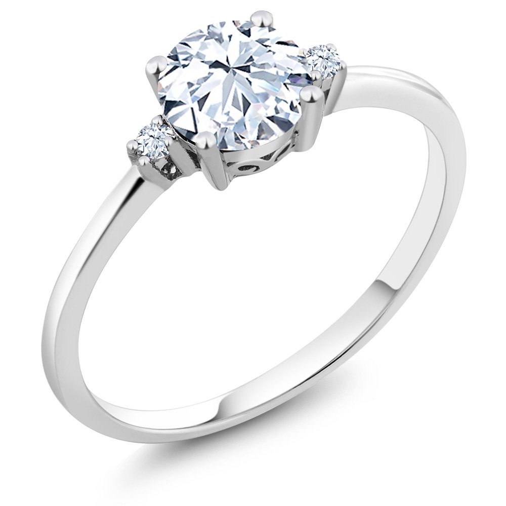 10K White Gold Solitaire Engagement Ring with White Zirconia & Created Sapphires for Women - 1.53cttw Round Cut, Size 5-9 | Perfect for Proposals, Anniversaries & Special Occasions