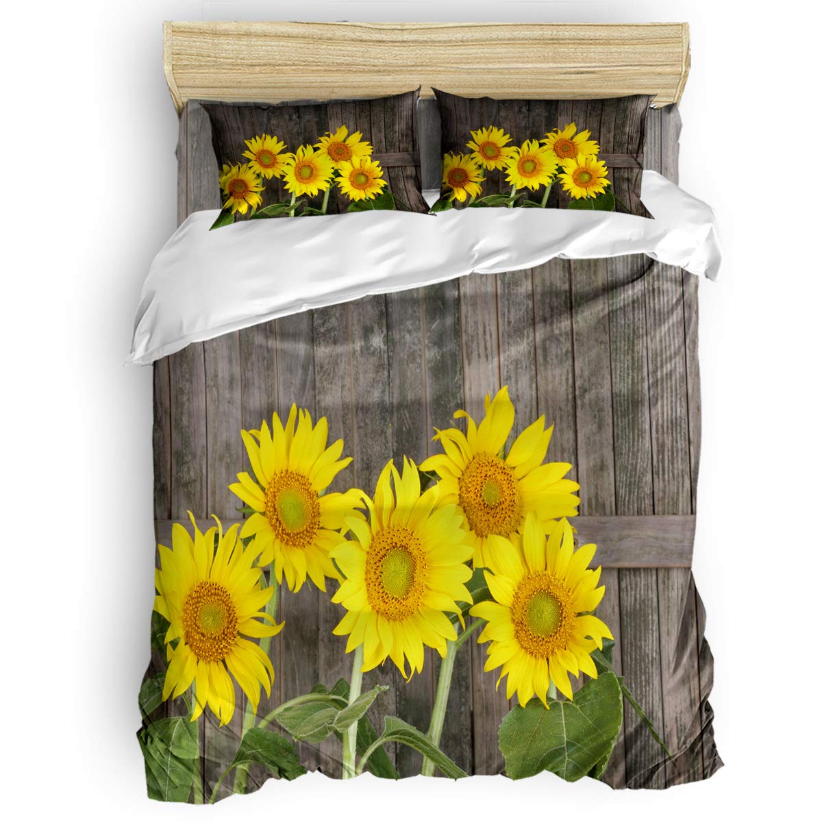 Ocean Party Duvet Cover King Size - Summer Bedding Set with Sunflower Pattern, Farmhouse Style Comforter Cover with 4 Pieces (Duvet Cover + Flat Sheet + Pillowcases) - Perfect for Beach Themed Bedrooms & Coastal Home Decor