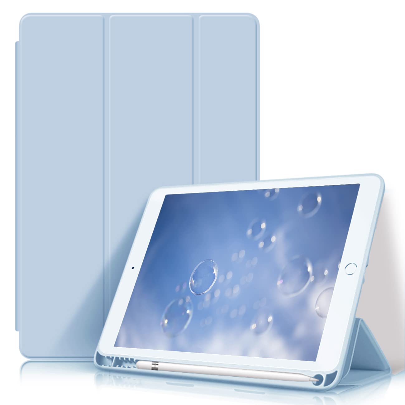 KenKe iPad Air 3rd Generation 10.5 inch Case - Ultra Slim Smart Cover with Pencil Holder, Auto Sleep/Wake, Soft TPU Back & Tri-Fold Stand - Protective Case for iPad Air 3 (2019 Model) in White Ice - Perfect for Work, School & Travel