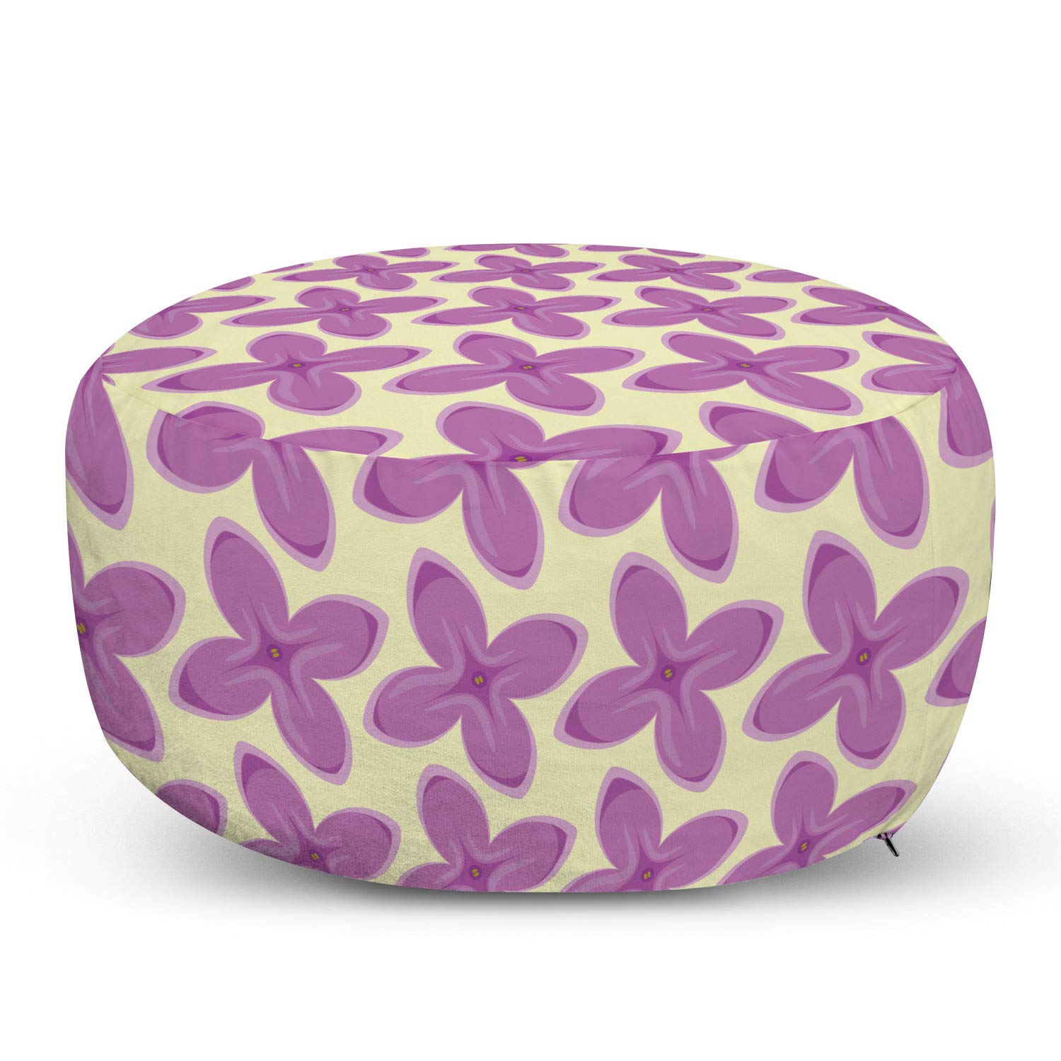 Ambesonne Mauve Ottoman Pouf with Floral Bouquet Design - Soft Foot Rest Stool with Removable Cover for Living Room, Bedroom & Nursery - Valentine's Day Home Decor Gift (Yellow Violet) - Perfect for Relaxing, Reading Nook or Accent Seating