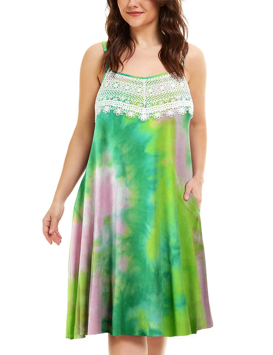 MONNURO Women's Lace Chemise Plus Size Sleep Dress - Adjustable Spaghetti Strap Nightgown with Pockets | Comfortable Pajama for Lounge, Sleep & Honeymoon