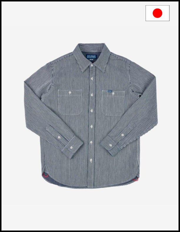 Iron Heart IHSH 366 IND 8oz Herringbone Hickory Stripe Work Shirt - Indigo Denim - Durable & Stylish for Workwear & Casual Outfits
