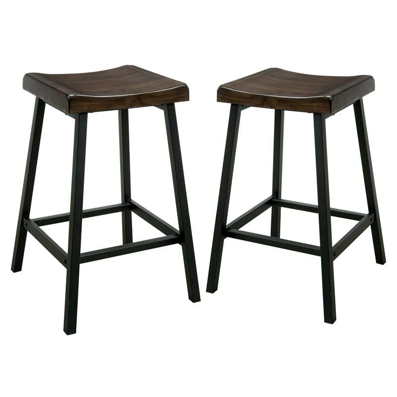 Deonne Industrial Wood Pub Stool Set of 2 - Black Bar Stools for Kitchen Island, Counter Height Dining & Home Decor