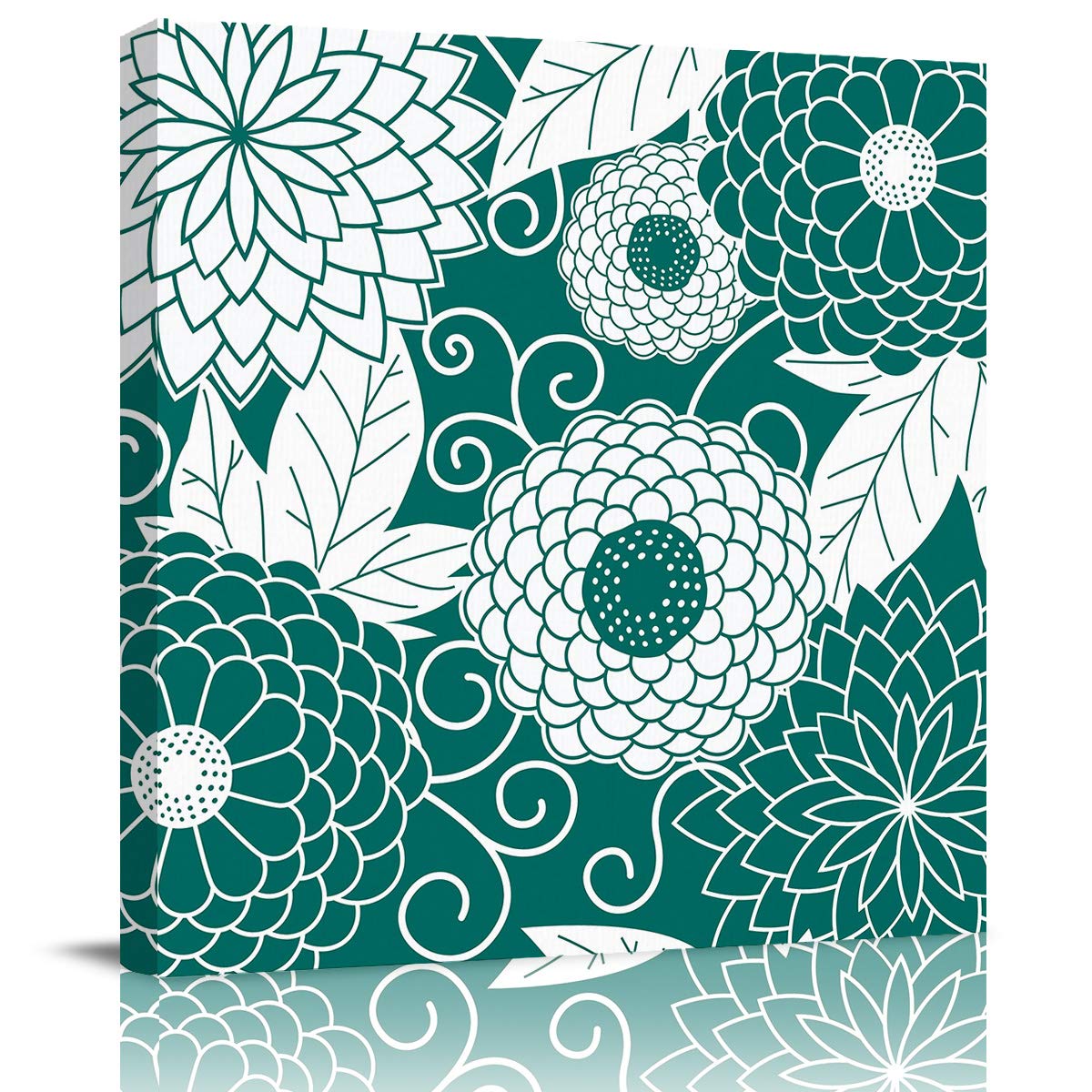 Japanese Abstract Flower Canvas Wall Art - Framed Bathroom & Office Decor - 28x28 Inch Modern Painting for Living Room, Bedroom - Waterproof Home Artwork