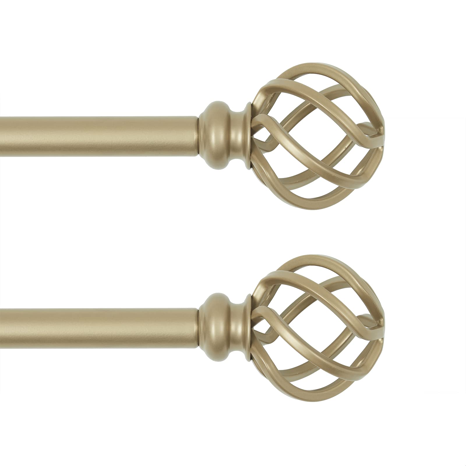 QITERI 3/4 Inch Gold Drapery Window Curtain Rods - Adjustable Length 38-72 Inches with Twisted Cage Finials (2 Pack) - Perfect for Living Room, Bedroom & Home Decor