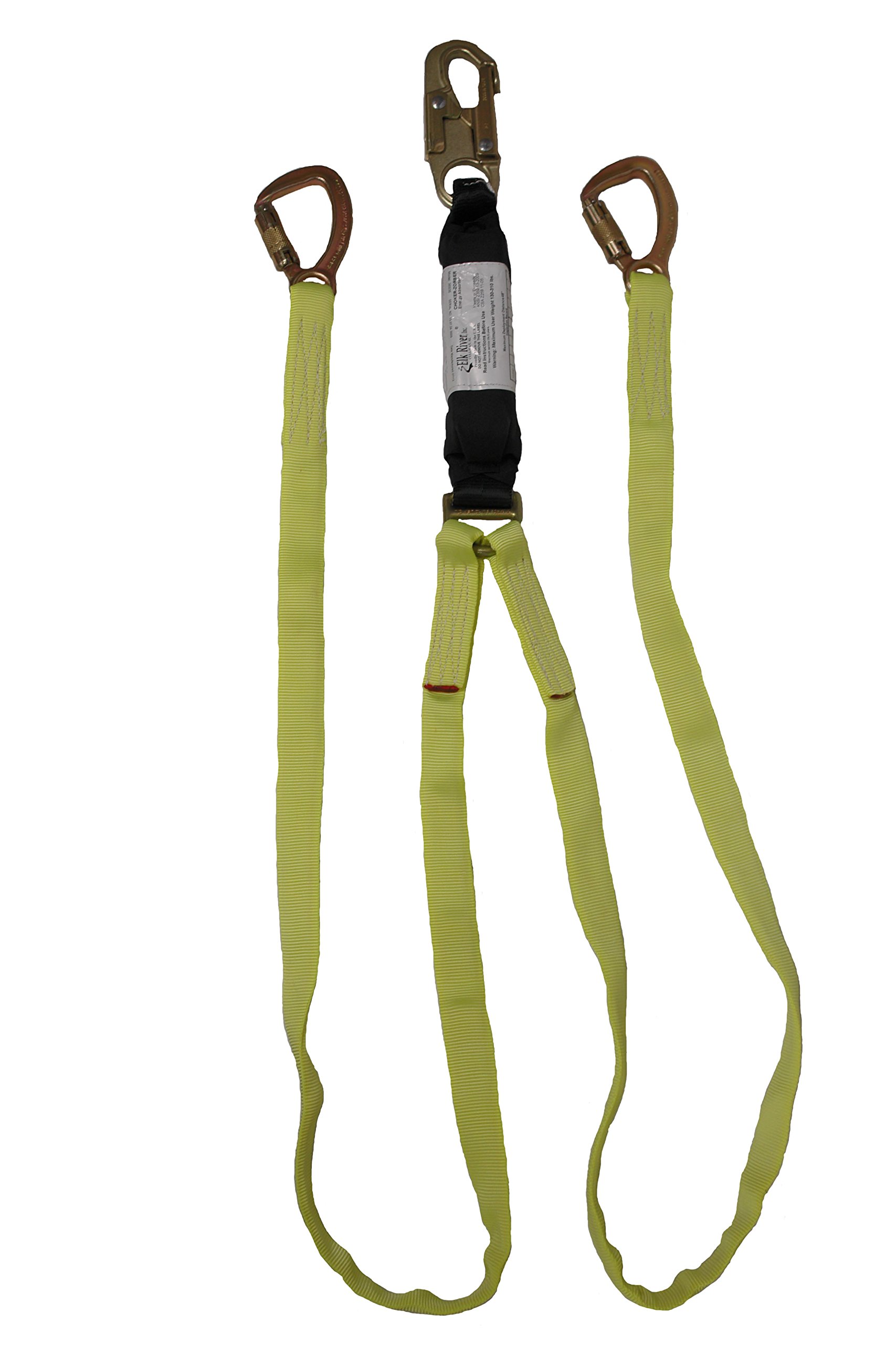 Energy-Absorbing 2-Leg Lanyard with Snap Hook & Carabiner - 3600lbs Capacity for Work Safety