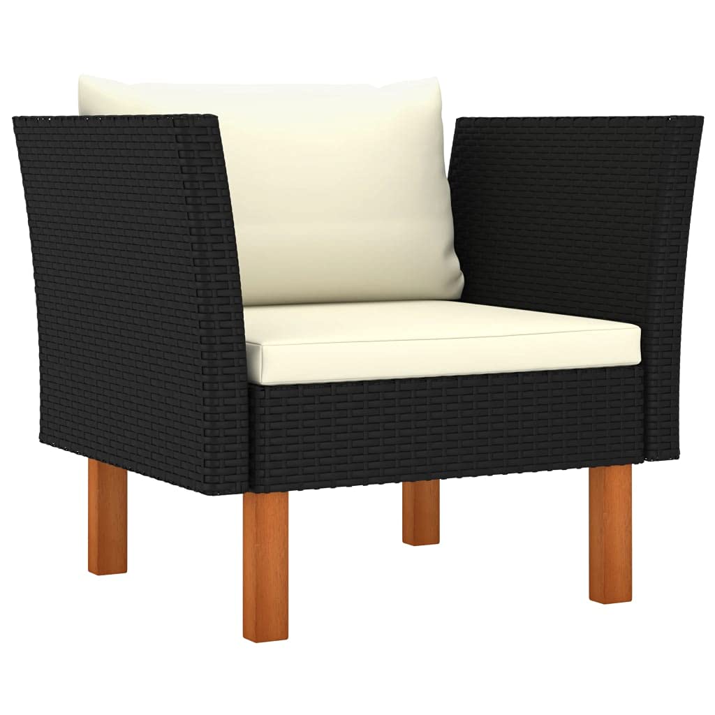 Outdoor Lounge Set with Cream Cushions - Weather-Resistant Rattan Sectional Sofa & Chair with Wood Frame (Black) - Perfect for Small Patio, Garden or Poolside Conversations