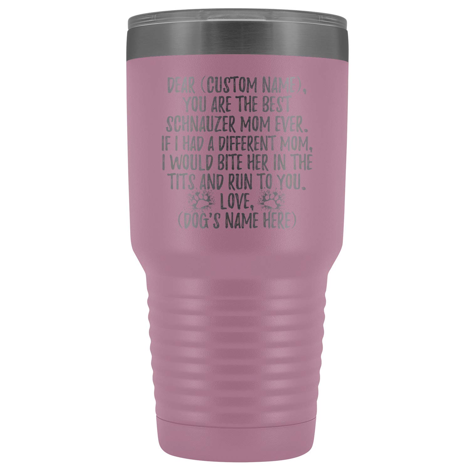 Personalized Schnauzer Dog Mom Tumbler - 30oz Insulated Stainless Steel Travel Mug with Lid & Straw - Perfect Gift for Schnauzer Owners, Women & Dog Moms - Light Purple - Great for Coffee, Tea & Cold Drinks at Home, Office or Travel