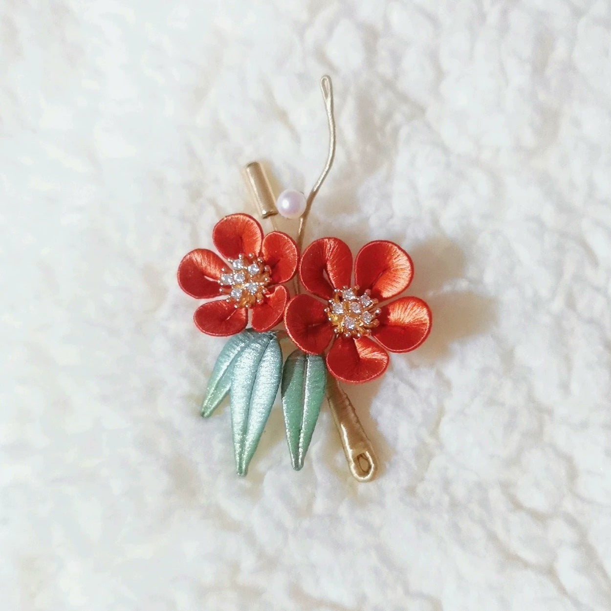 Handmade Silk Brooch - Elegant Plum Blossom & Bamboo Design - Perfect for Dresses, Jackets & Special Occasions