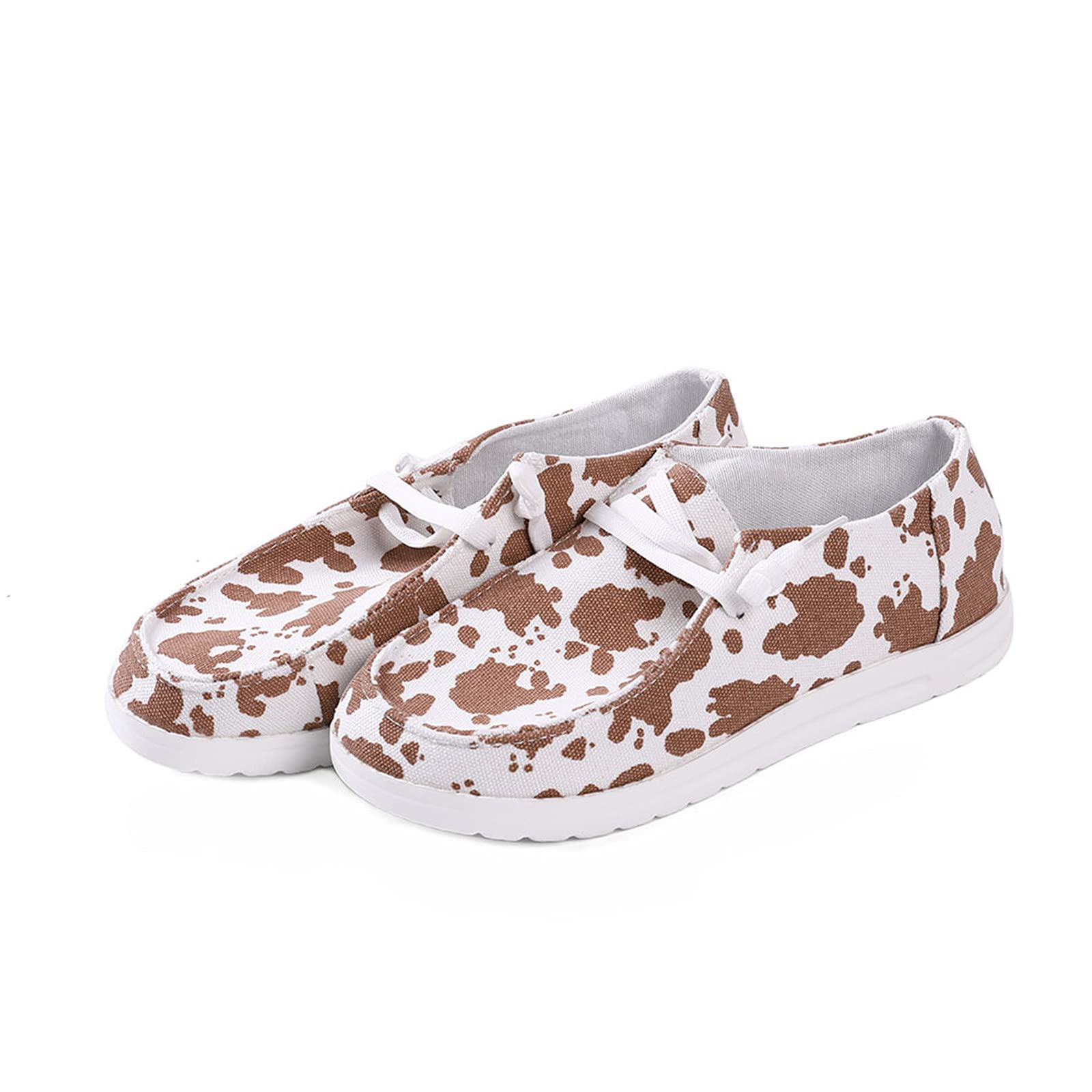 Cow Print Canvas Slip-On Sneakers for Women - Comfortable Loafers & Casual Flats - Perfect for Everyday Wear, Office, and Weekend Outings