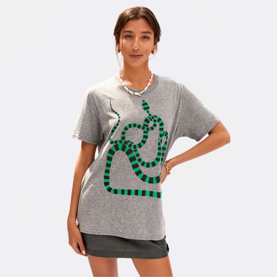 Original Snake Graphic T-Shirt for Men - Cool Grey Cotton Tee - Casual Streetwear for Everyday Wear & Outdoor Activities