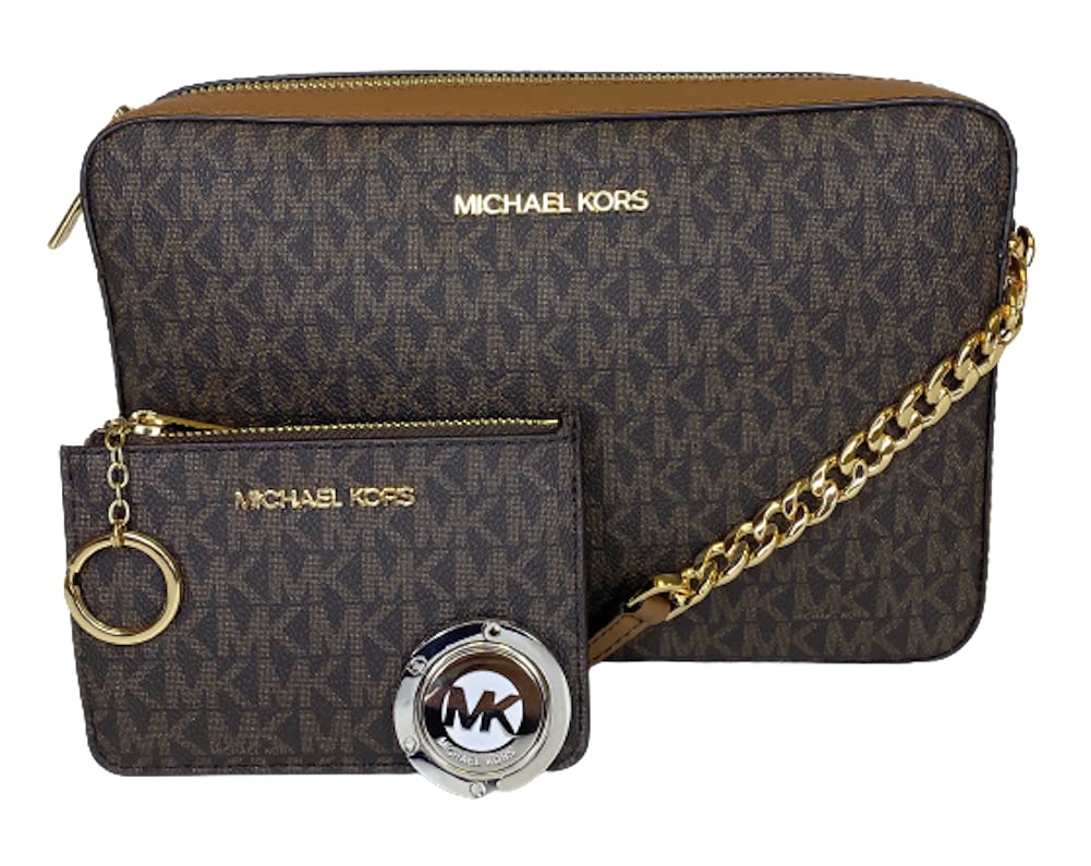Michael Kors Jet Set Large Chain Crossbody Bag with Small TZ Coin Purse Wallet & Purse Hook - Stylish Women's Shoulder Bag for Work, Travel & Everyday Use