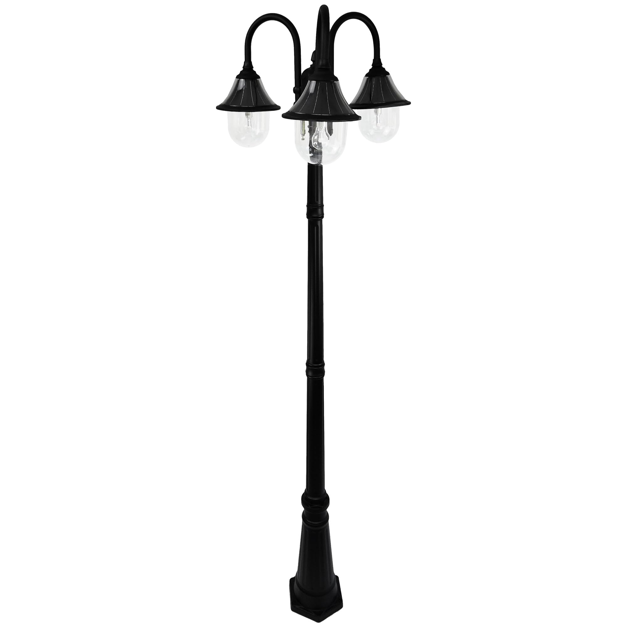 GAMA Sonic Orion Outdoor Solar Lamp Post Light Kit - Triple Black Resin Industrial Style Downlight with 2700K Warm White Light | Cast Aluminum Pole for Garden, Pathway & Driveway Lighting | Weatherproof Solar-Powered Landscape Light