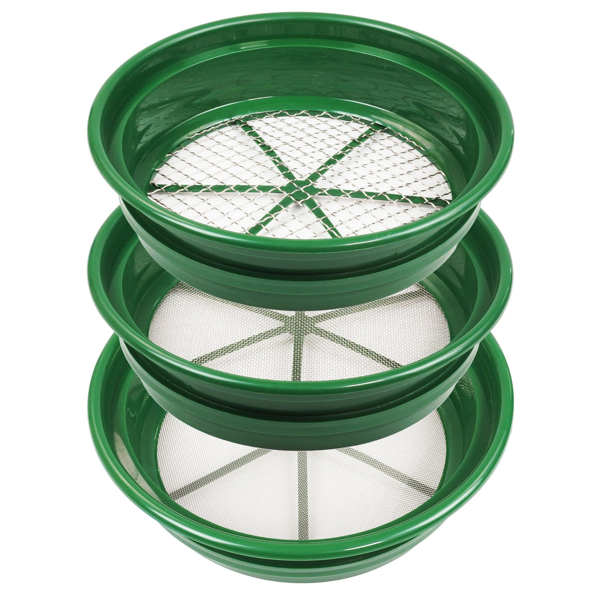 3-Piece Green Plastic Gold Sifting Pan Classifier Set - Stackable Mesh Screen for Gold Prospecting, Mining & Outdoor Adventures