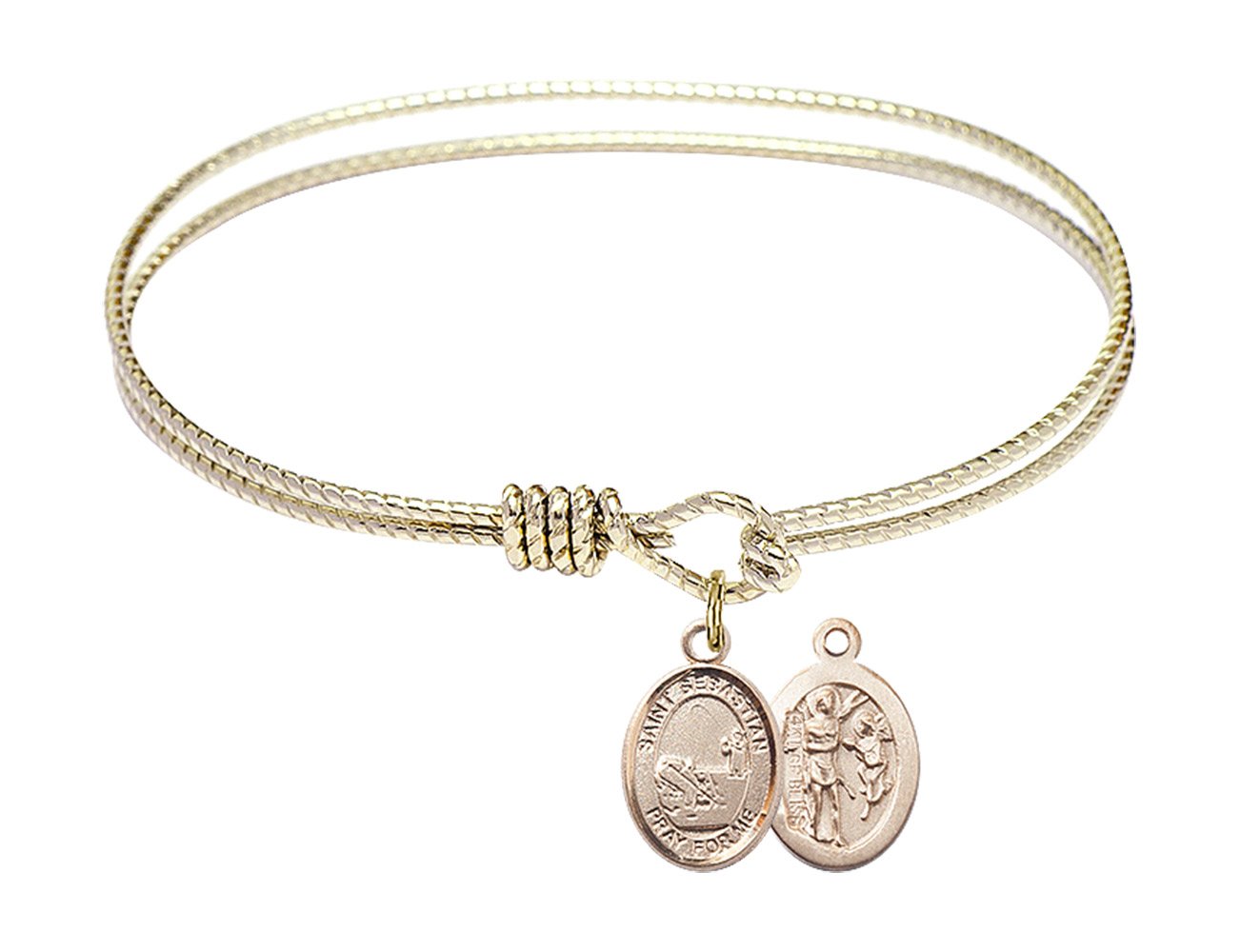 6 1/4 Inch Oval Eye Hook Bangle Bracelet with St. Sebastian Fishing Charm - Religious Jewelry, Unique Gift for Fishermen, Outdoor Enthusiasts - Perfect for Fishing Trips, Camping & Everyday Wear