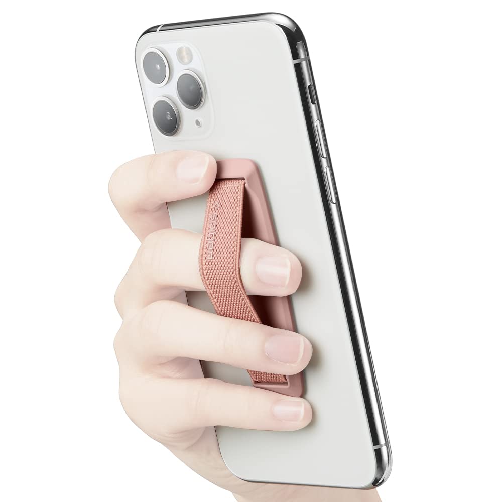 Spigen Flex Strap Cell Phone Grip - Universal Soft Elastic Strap Holder for All Smartphones & Tablets in Rose Gold | Perfect for Gaming, Reading, and One-Handed Use