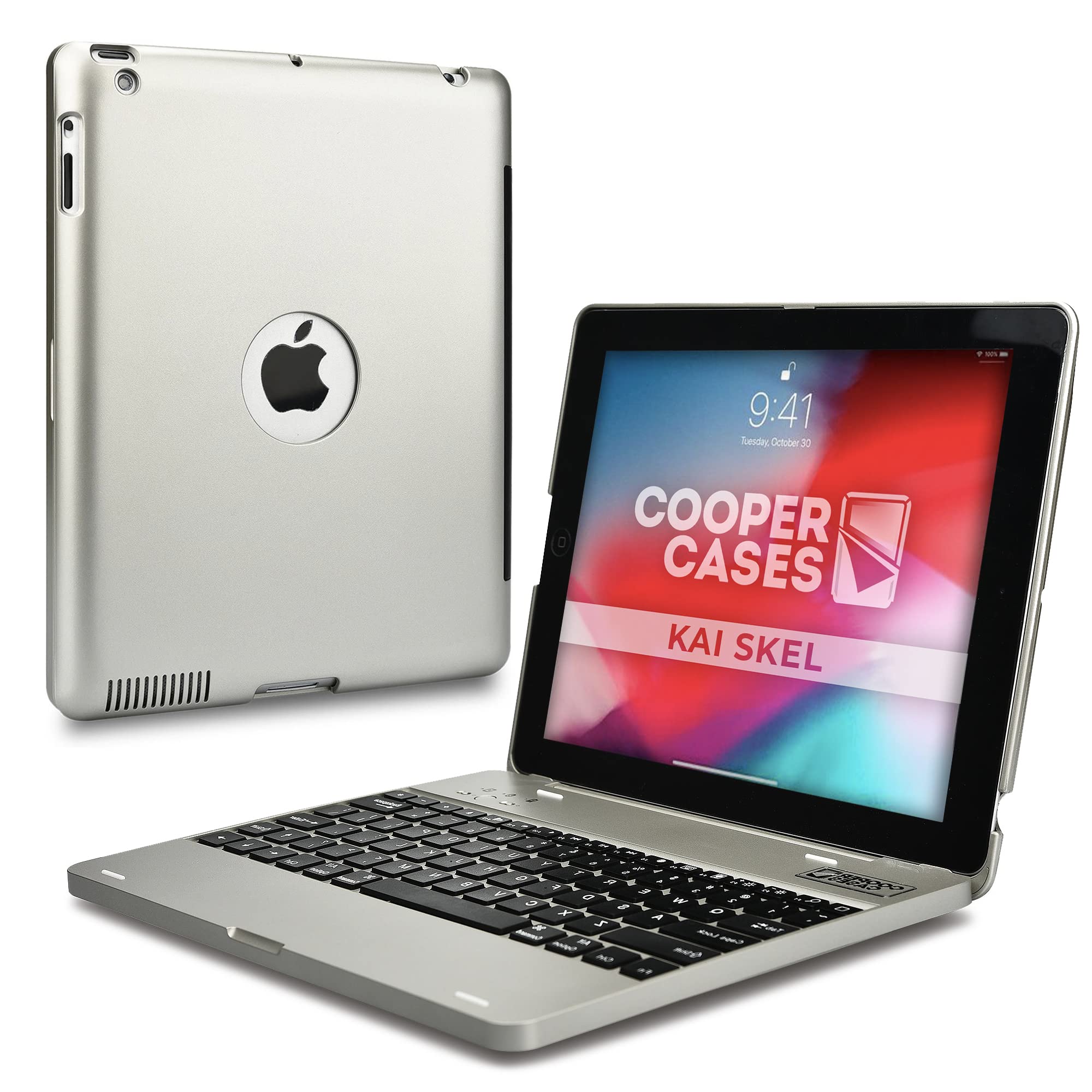 Cooper Kai SKEL P1 Bluetooth Wireless Keyboard Case for iPad 4 (2013), iPad 3 (2012), iPad 2 (2012) - Clamshell Design with Built-in 2800mAh Power Bank & 12 Hotkeys | Perfect for Work, Travel & Home Office (Not Compatible with iPad Air/Pro/Mini)