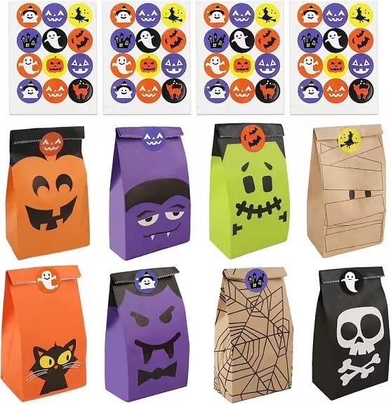 Yinupet 40-Pack Halloween Treat Bags - Colorful Paper Candy Gift Bags for Trick or Treat, Party Favors & Classroom Celebrations