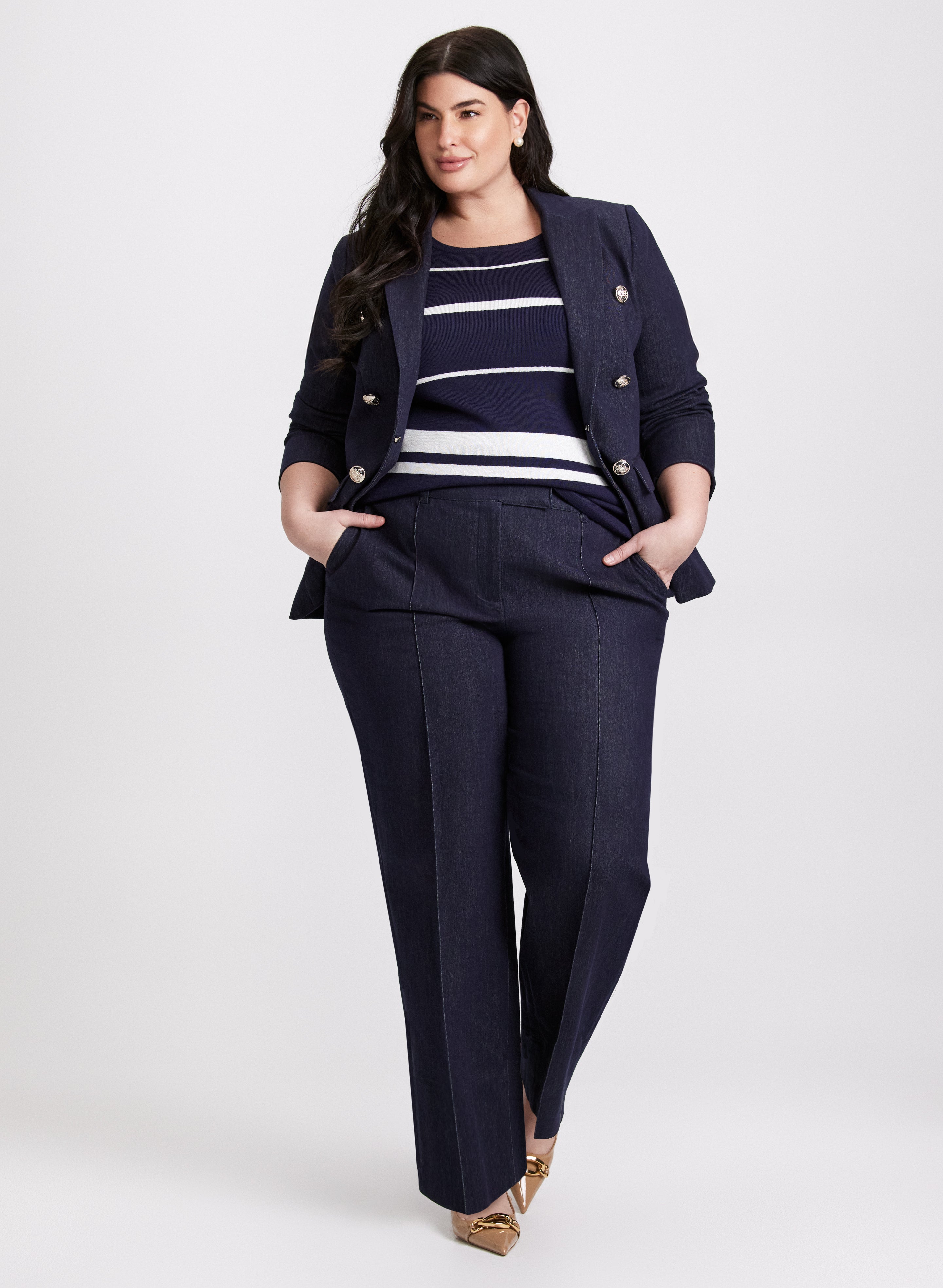 Stylish Denim Blazer with Flap Design & Olivia Pull-On Denim Pants Set - Perfect for Casual Outings, Office Wear and Fashionable Street Style