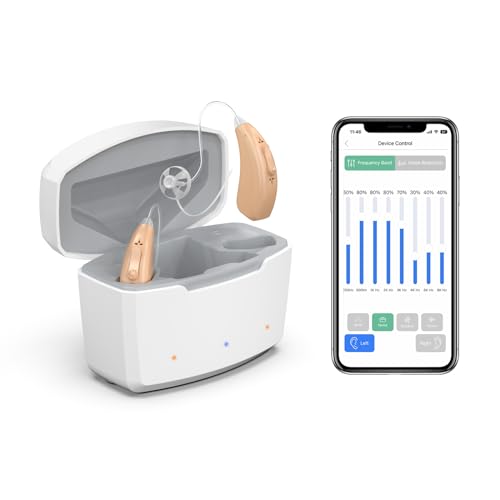 Earrck 16-Channel Bluetooth Hearing Aids for Seniors with Severe Hearing Loss - Smart APP Control, Adjustable Frequency & 4 Noise Cancelling Modes, Dual Microphone (Beige) | Ideal for TV Watching, Phone Calls & Outdoor Activities