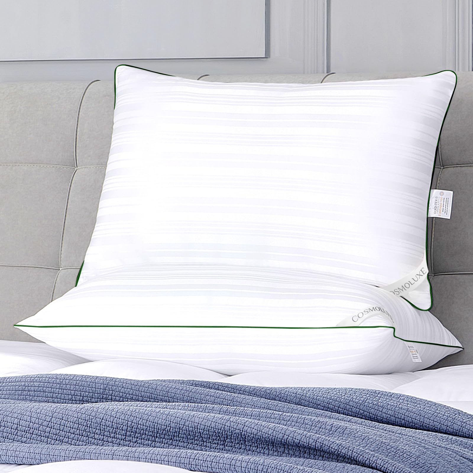 Premium King Size Pillows 2 Pack - 20x36 Fluffy Bed Pillows for Sleeping, Soft & Supportive Down Alternative Pillows for Back, Stomach & Side Sleepers - Hotel Collection Dark Green - Perfect for Home, Guest Room & Luxury Bedding