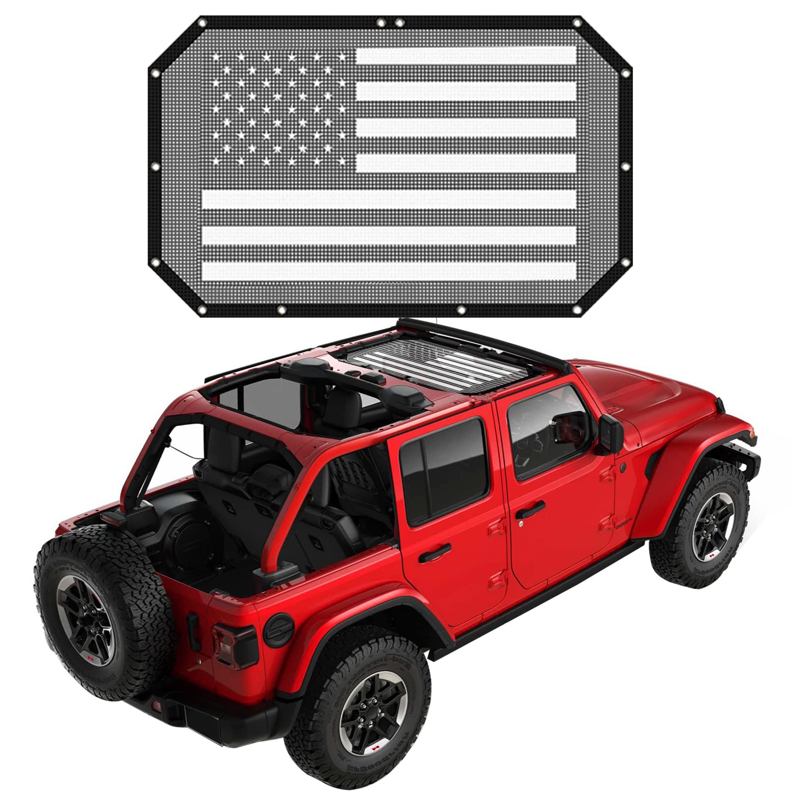 RT-TCZ Jeep Wrangler JK Front Top Shade | American Flag Bikini Sunshade Mesh Cover for 2007-2017 JK & JKU Models | Perfect for Summer Beach Trips & Off-Road Adventures