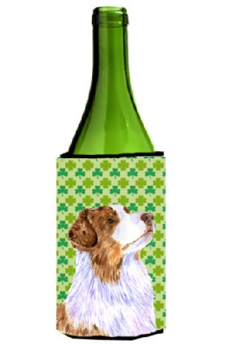 CoolCookware Australian Shepherd St. Patrick's Day Shamrock Wine Bottle Sleeve Hugger - Insulated Wine Cooler for Parties, Gifts & Home Decor