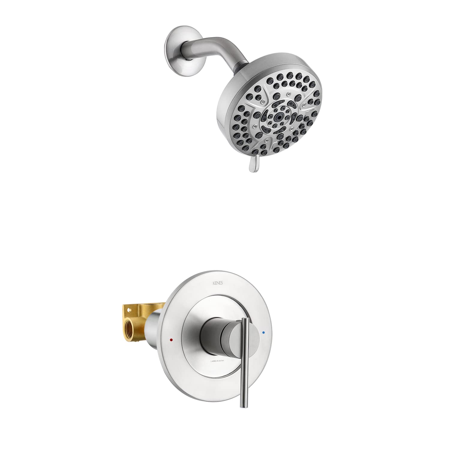 Premium KENES Brushed Nickel Shower Faucet Set - Modern 10-Spray Single Handle Wall Mount Bathroom Shower Trim Kit with Valve (KE-6019B) for Luxurious Spa-Like Shower Experience at Home