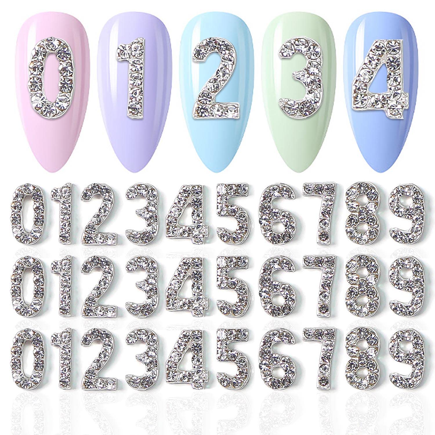 30pcs SILPECWEE Silver Number Nail Charms - 3D Nail Art Jewelry, Rhinestones & Studs for Acrylic Nails - DIY Manicure Decorations (Perfect for Nail Art, Wedding, Party & Special Occasions)