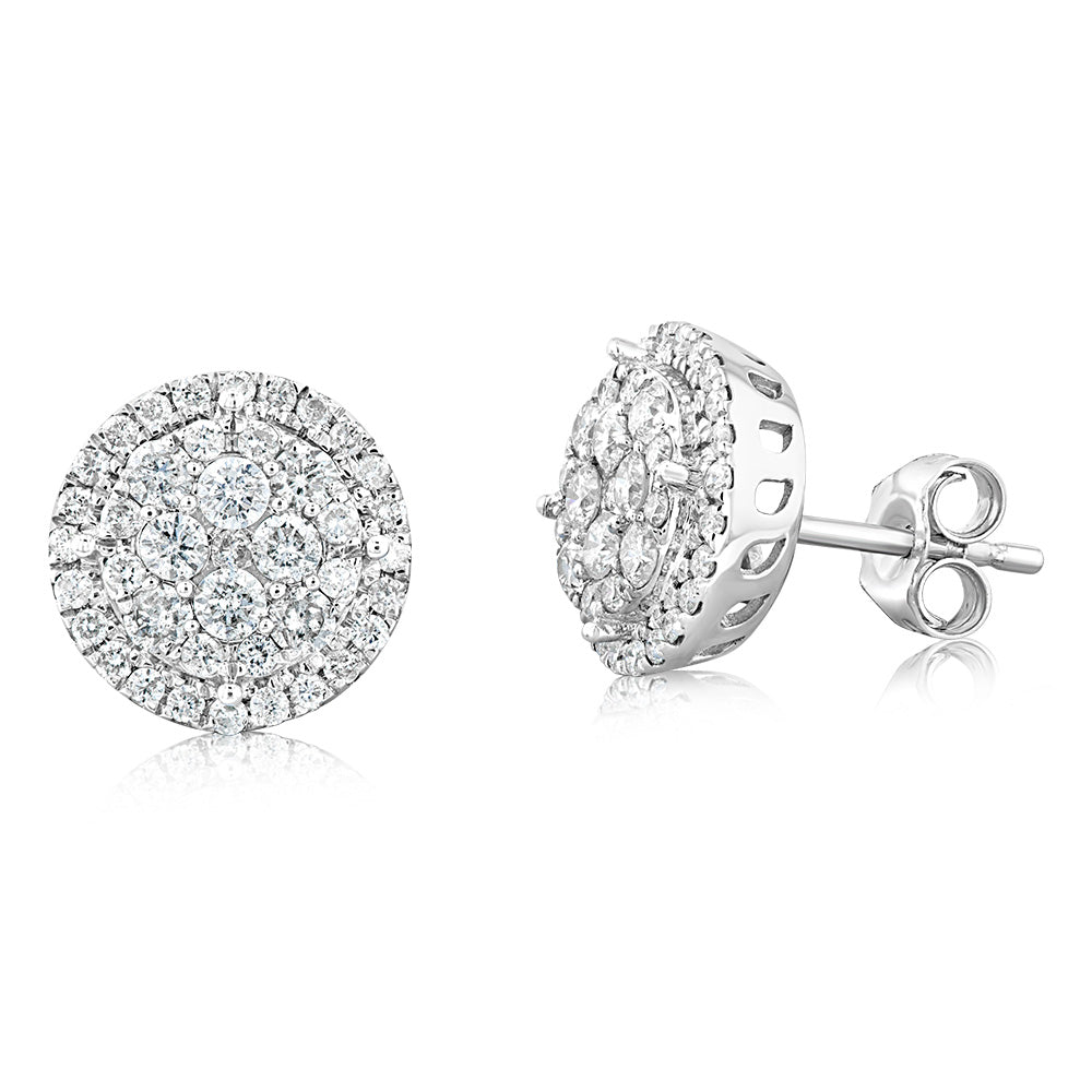 9ct White Gold 1 Carat Diamond Halo Stud Earrings for Women - Elegant Wedding, Anniversary & Party Jewelry Gift
